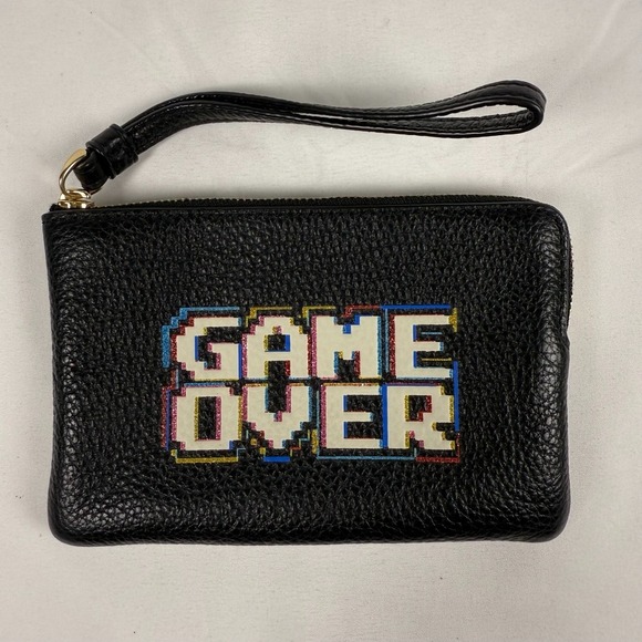 Coach Corner Zip Wristlet Leather Wallet w/ Pac-Man Game Over  F73399 - Picture 1 of 10